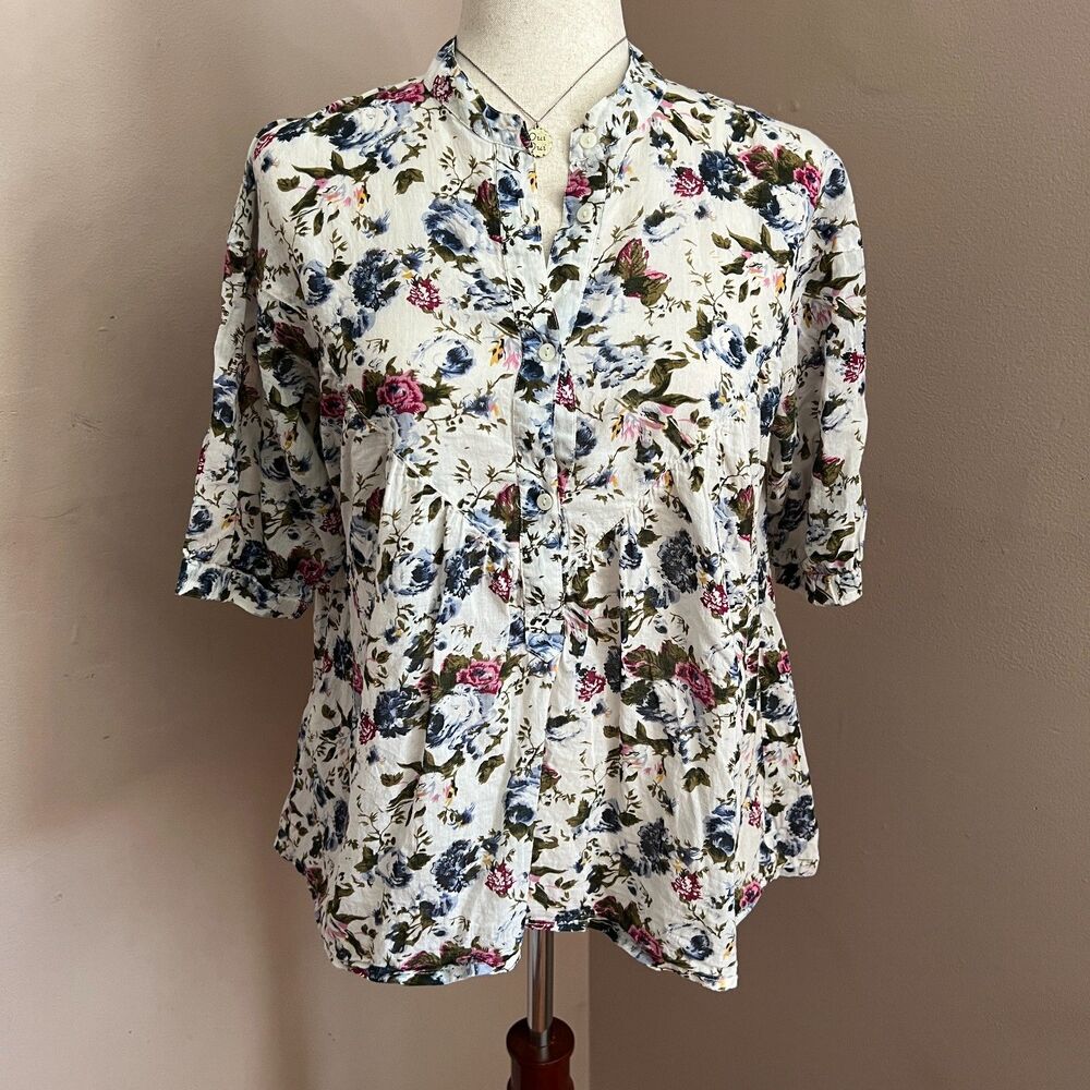 MNG Casual Floral Cotton Peasant Blouse Cottagecore Boho‎ Romantic Feminine XXS